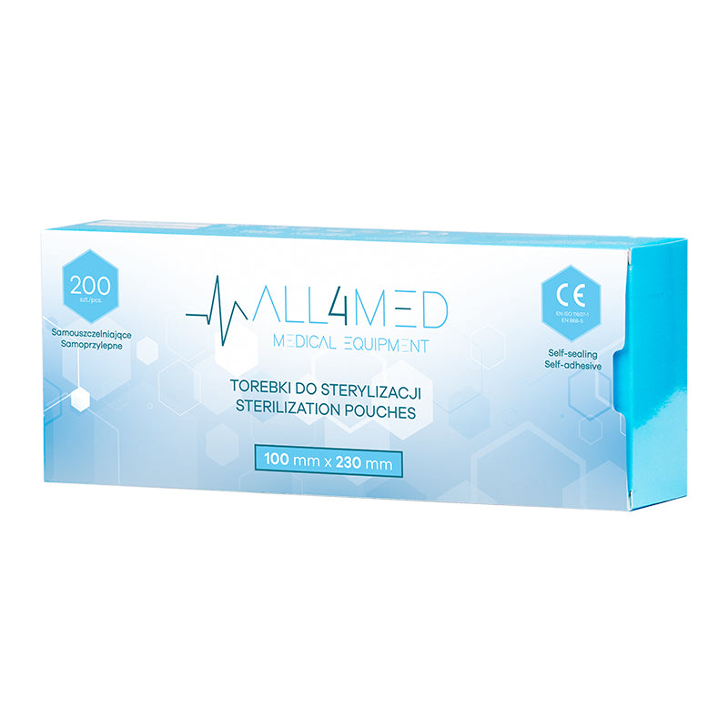 Buste di Sterilizzazione per Autoclave All4Med 100 × 230 mm – 200 Pezzi