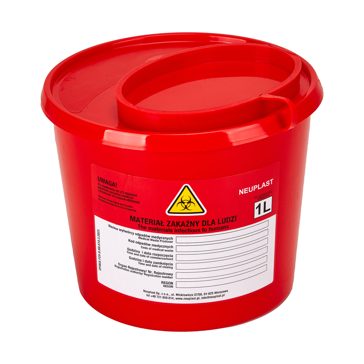 Contenitore per rifiuti medici rosso da 1 L