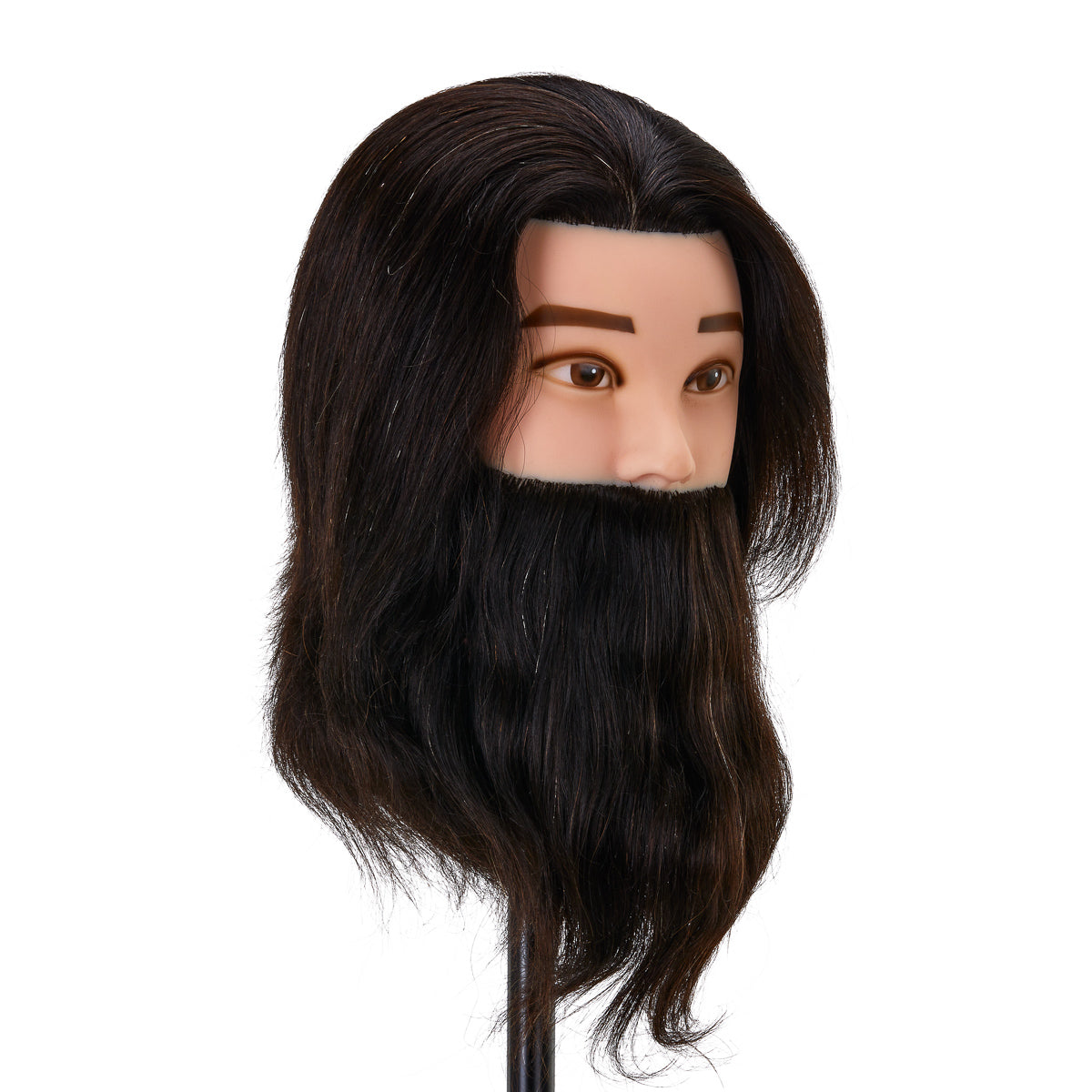 Testa di allenamento Gabbiano WZ4 con barba, capelli naturali, colore 1#, lunghezza 8"+6"