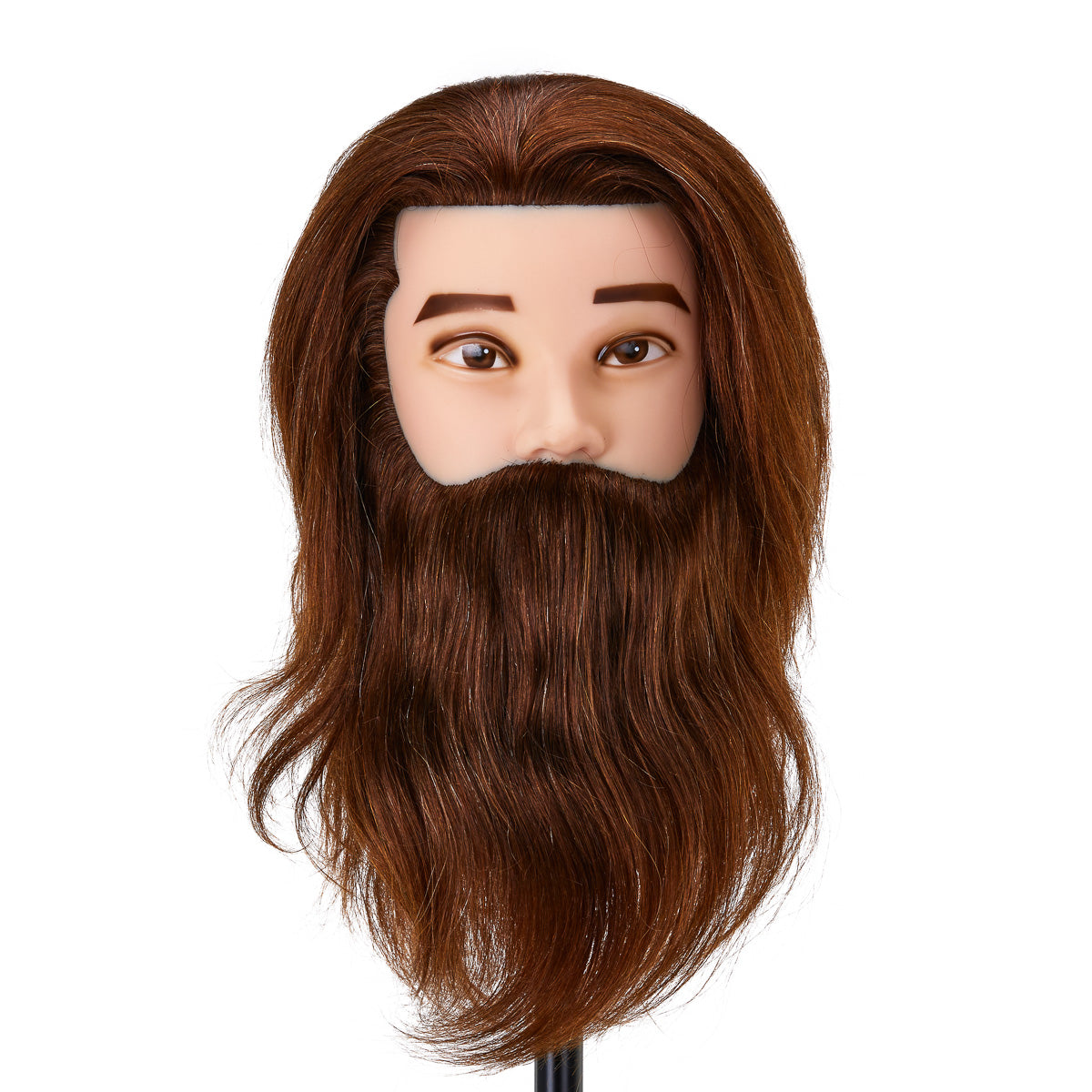 Testa da allenamento Gabbiano WZ4 con barba, capelli naturali, colore 4#, lunghezza 8"+6"