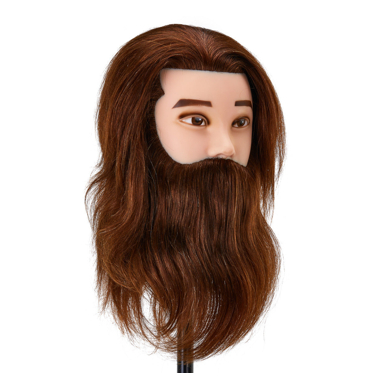 Testa da allenamento Gabbiano WZ4 con barba, capelli naturali, colore 4#, lunghezza 8"+6"